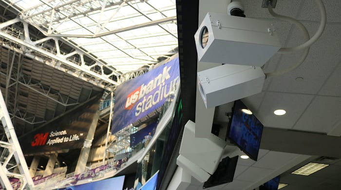 Cameras, like these mounted at U.S. Bank Stadium, capture the action on the field for freeD.